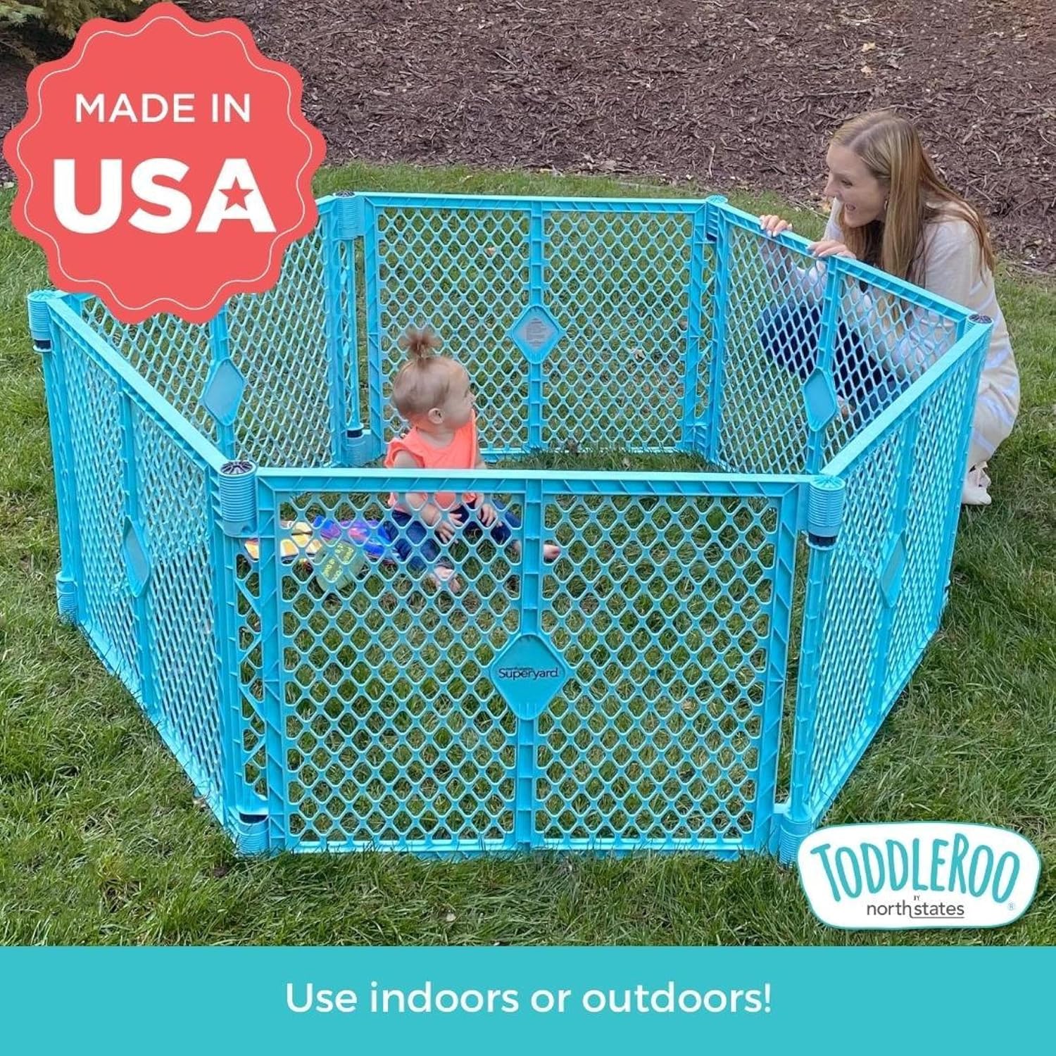 Aqua Blue 6-Panel Indoor Outdoor Baby Playpen