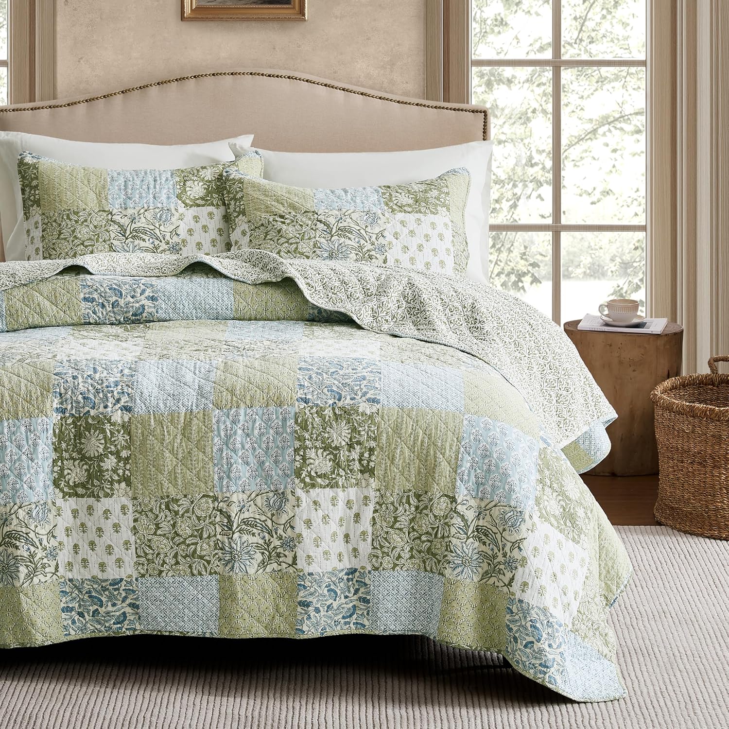 WDCOZY 100% Cotton Reversible Twin Quilt Set - Lightweight Farmhouse Floral Bedspread with Pillow Sham, All-Season Breathable Coverlet