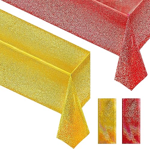 Mantel láser de carnaval rojo y dorado de 40 x 108 pulgadas, mantel holográfico brillante de Navidad, fiesta de cumpleaños, graduación, suministros