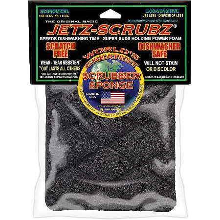 Jetz-Scrubz Scrubber Sponge, Rectangular, Set of 3, Made in the USA
