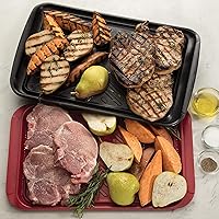 Vista 4 de Cuisinart CPK-200 - Bandejas de preparación y servicio para parrilla, color negro y rojo y prensa de hierro fundido CGPR-221 (mango de madera), pesa