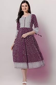 MIRCHI FASHION Women's Cotton Relaxed Fit A Line Sequins Embroidery Work Foil Printed A-Line Kurti Only