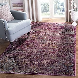 Safavieh Crystal Collection CRS512S Teppich, Boho-Chic, orientalisches Medaillon, fusselfrei, für Wohnzimmer, Schlafzimmer, 120 x 180 cm, Fuchsia/Violett