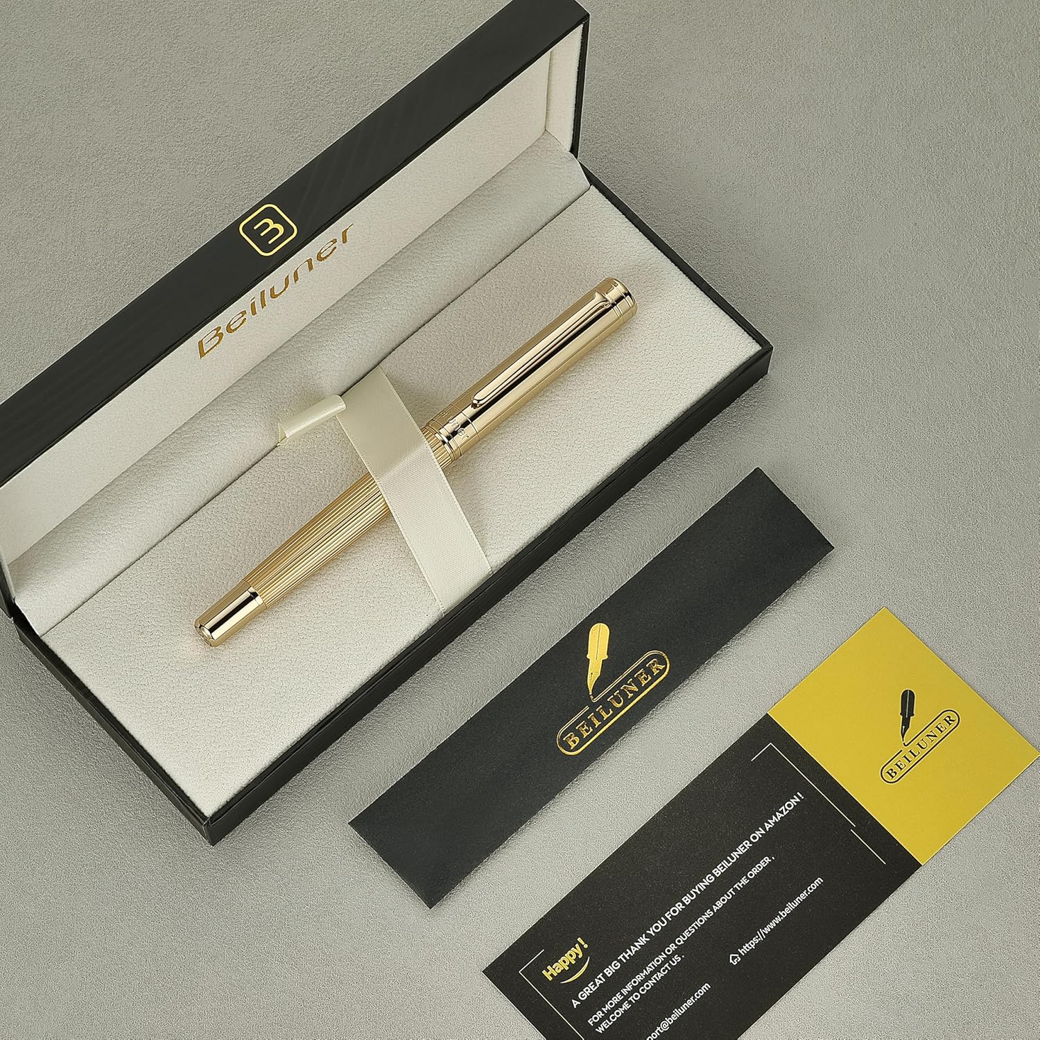 BEILUNER Lighthouse Series Rollerball Pen, 24K Gold Finish Pen Body, Exquisite Vertical Lines, Schneider 850 Refill, Nice Pen Gift Set for Men & Women, Office, Executive and Fancy Designer Pens (Gold) - Image 7
