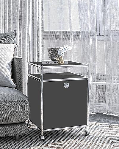 Miniatura 6 de Carrito de almacenamiento, gris mate, carrito de almacenamiento de metal versátil con puerta de solapa para el hogar, oficina, dormitorio, cocina,