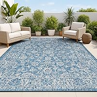 JONATHAN Y Weave Floral Outdoor Rug 10x14 Navy Gray - Boho Textured Indoor/Outdoor, Pet-Friendly, Easy Clean High-Traffic Patio Porch Rug (SMB100B-14)