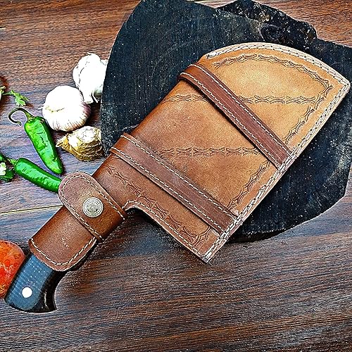 Miniatura 5 de ColdLand - Cuchillo de carnicero de alto carbono, forjado a mano, cuchillo con funda de cuero para cocina, barbacoa, camping o al aire libre, 12