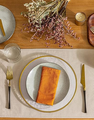 Miniatura 8 de Juego de 6 manteles individuales de lino para mesa de comedor, color beige, moderno, de granja, lavables a máquina, antideslizantes, resistentes al