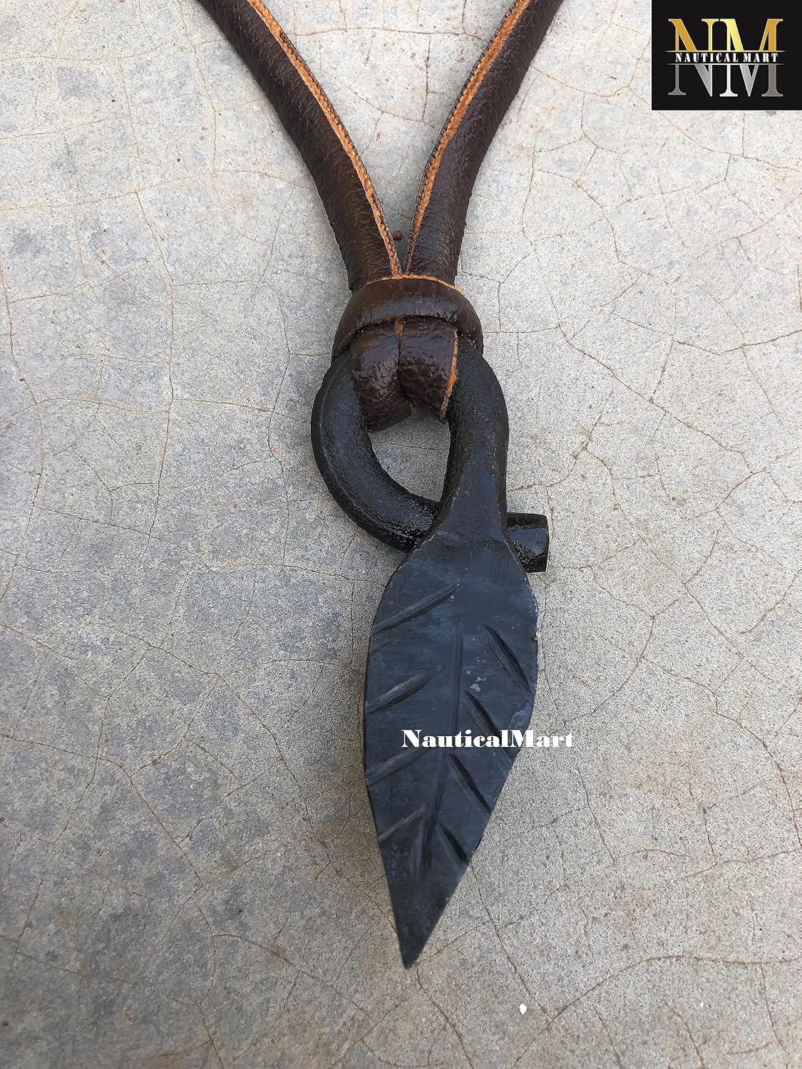 NauticalMart leaf pendant, leaf necklace, forged jewelry, iron viking pendant, viking jewelry, celtic necklace