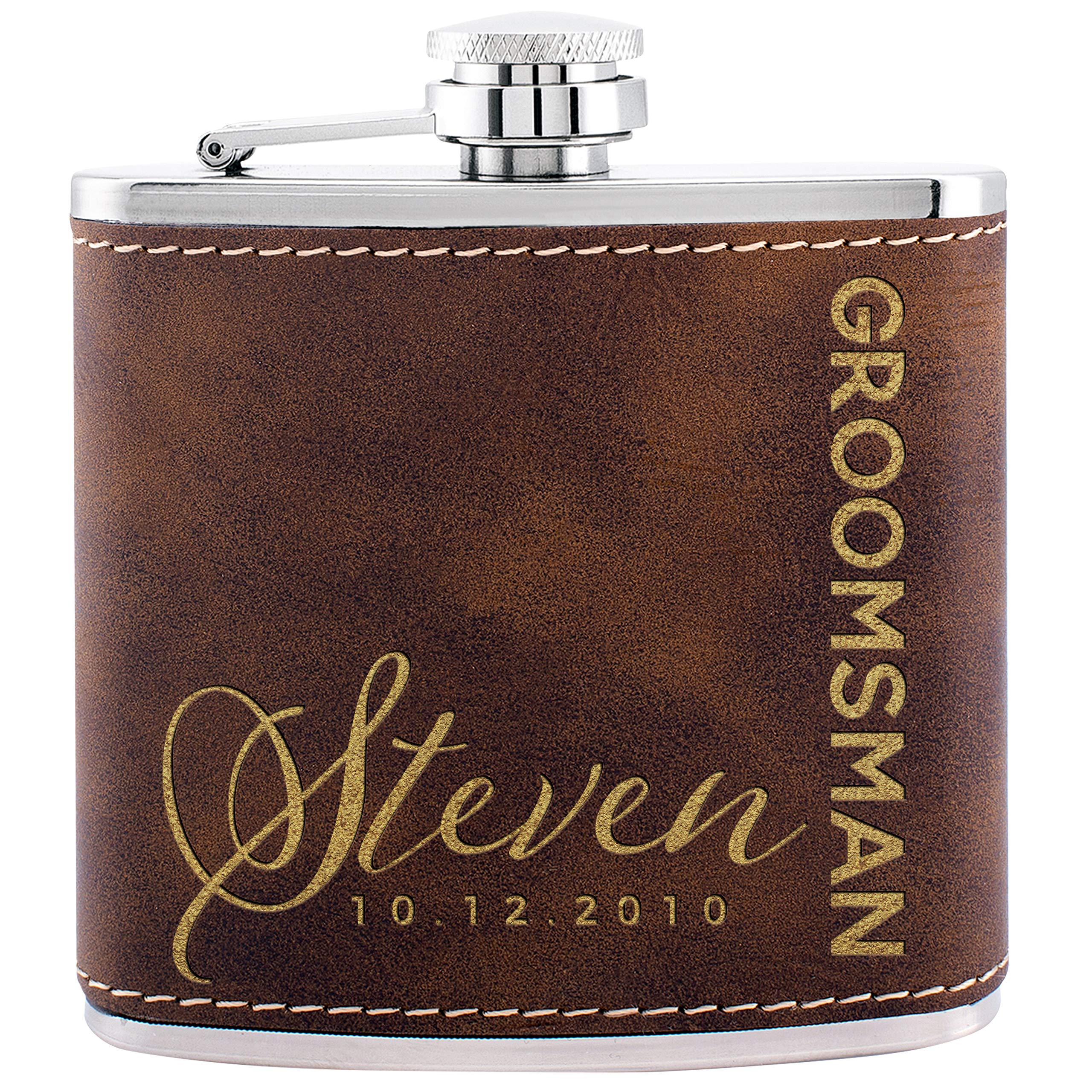 Personalized Flask For Wedding Groomsmen Gift, Customized Flask Set FREE Personalization - Laser Engraved - Design -6 (Leatherette, 1)