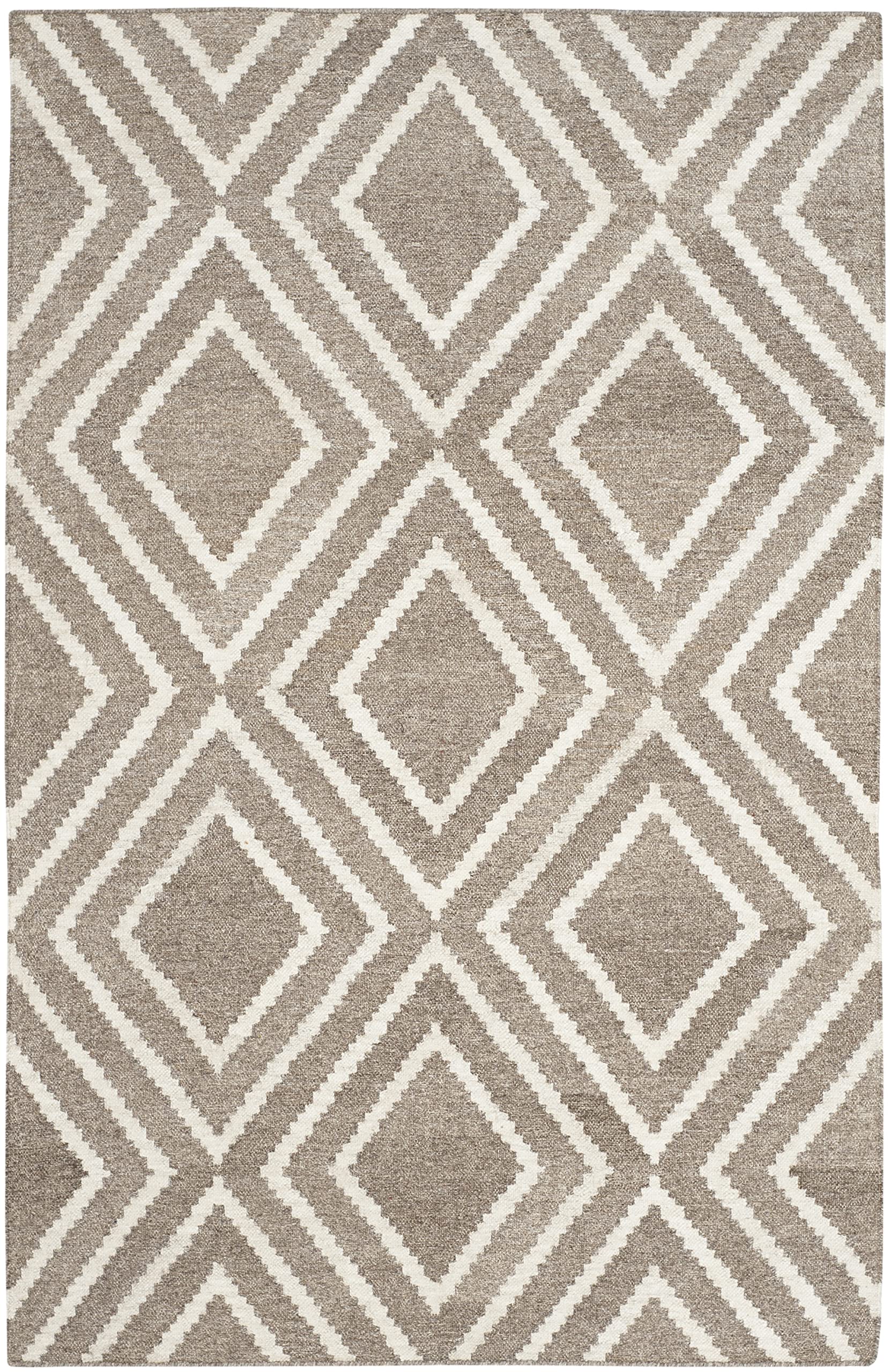 SAFAVIEH Tapis géométrique pour Salon, Salle à Manger, Chambre à Coucher - Kilim Collection, Tapis à Poil Court, Taupe et Ivoire, 122 X 183 cm