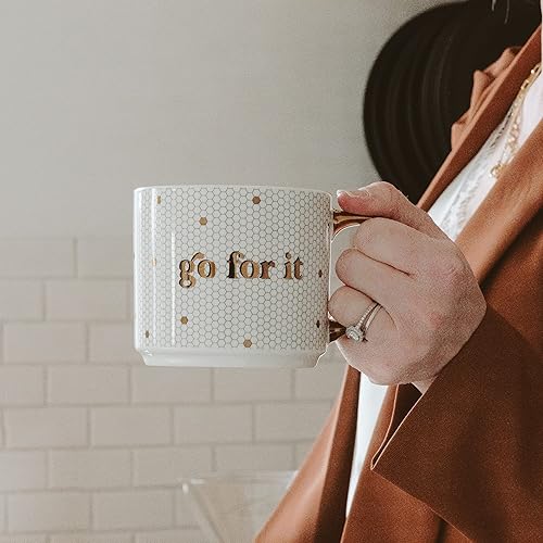 Miniatura 2 de SWEET WATER DECOR Tazas de café Tile  Novedosas tazas de café  Taza de café con mango dorado de 17 onzas  Apto para microondas y lavavajillas