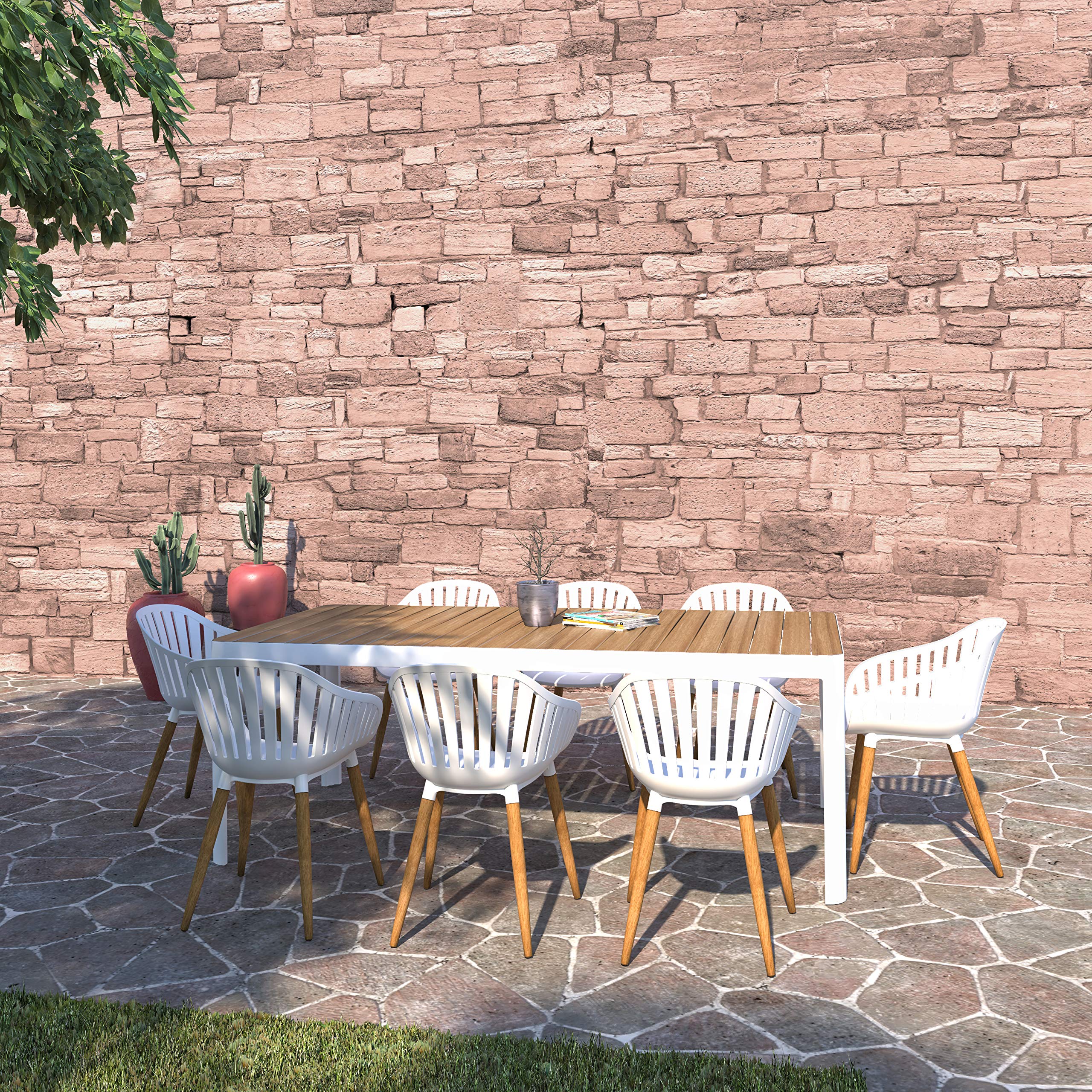 Brampton Blamington 9-Piece Outdoor Rectangular Dining Table Set Aluminum | Ideal for Patio and Indoors, White