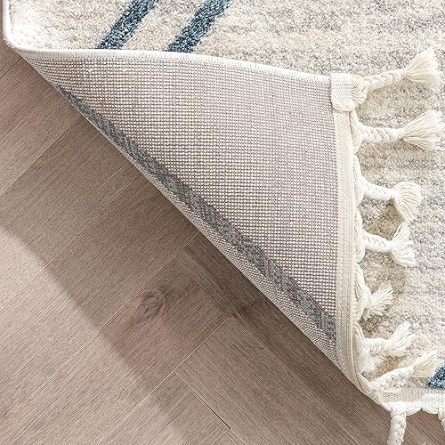 Miniatura 7 de Well Woven Merri - Alfombra de pasillo resistente a las manchas con patrón geométrico de rayas azul marfil (2 pies 7 pulgadas x 9 pies 10 pulgadas)