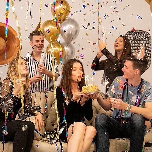 Miniatura 7 de Paquete de 6 unidades de confeti multicolor  Cañón de confeti para fiestas de eventos, celebración de cumpleaños, lanzador de estrellas  Paquete de