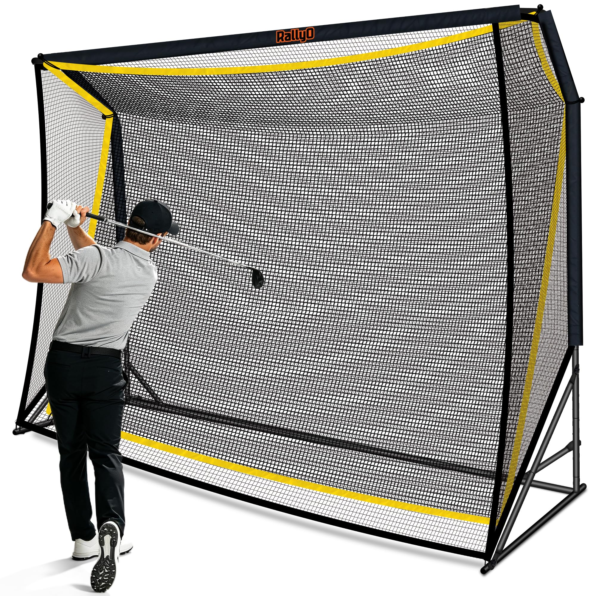 Golf Hitting Net with Extra Striking Net, 10x7FT/7x7FT Heavy Duty Golf Practice Net for Real Golf Balls, 7-Ply Netting with Stable Alloy Frame for Backyard, Garage &amp; Outdoor Practice for Golfers
