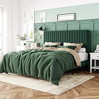 Allewie Queen Bed Frame, Velvet Upholstered Platform Bed with Adjustable...