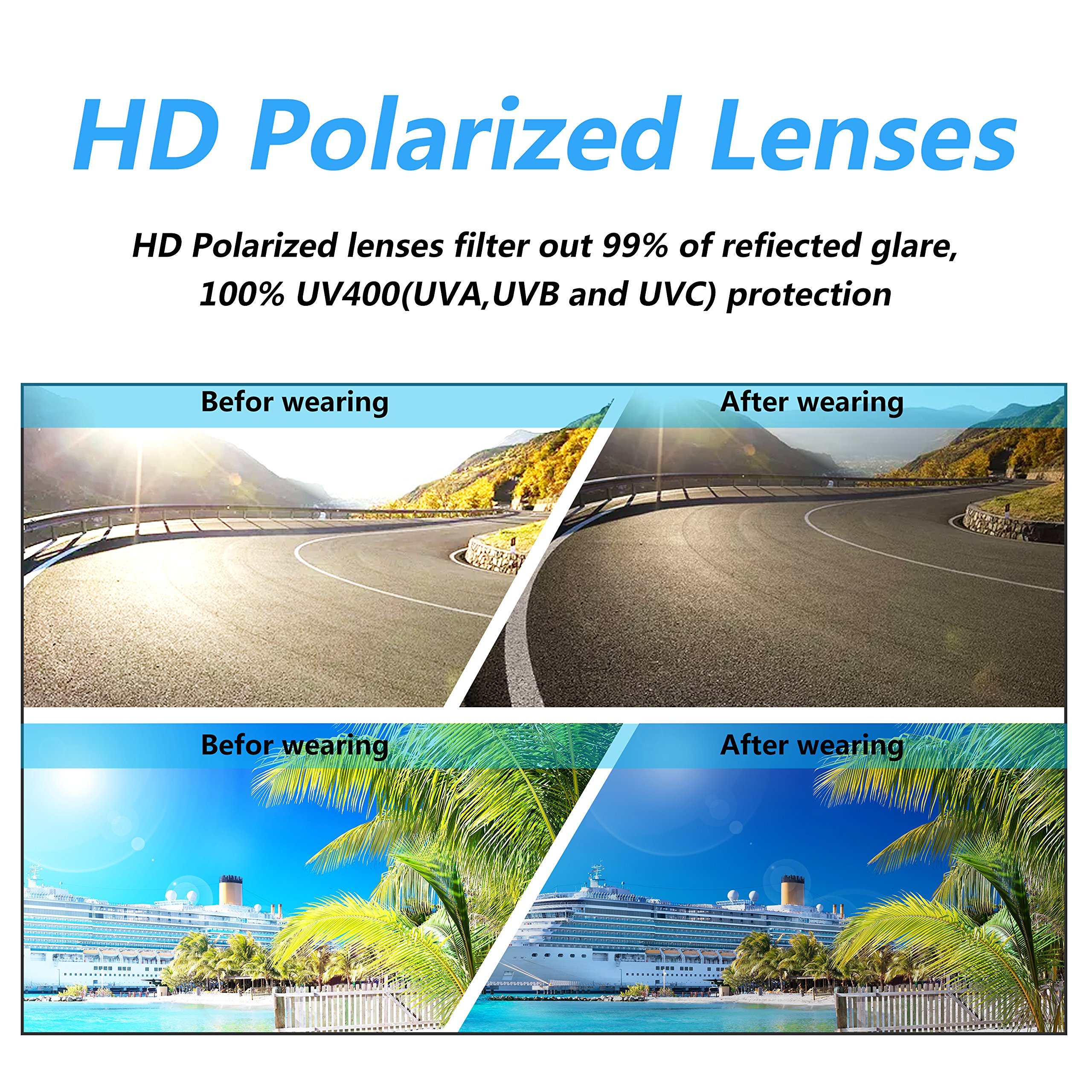 PUKCLAR Lunettes de soleil Homme Polarisées avec Protection UV400 et Monture TR90 Ultralégère offrant une Vision HD Anti-Reflets pour la Conduite et les Sports de Plein Air