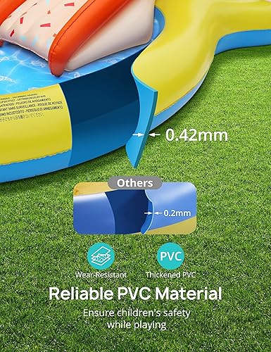 Vista 40 de EVAJOY - Centro de juegos inflable, piscina infantil con tobogán para niños, aspersor, tema de hielo y nieve con muñecas inflables, fácil