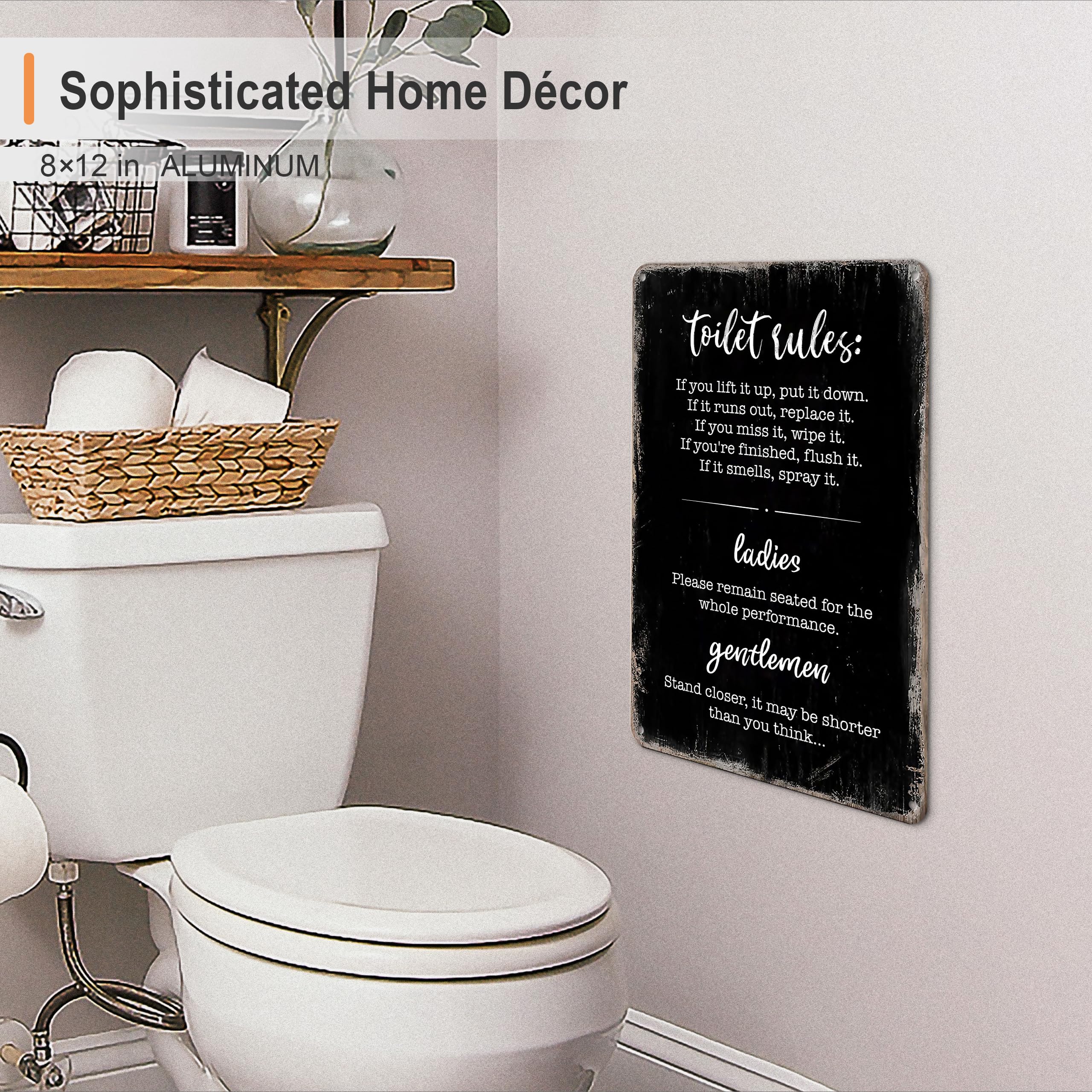 KAIMKEART Rustic retro Bathroom Rules Sign - 8x12 Inch Metal Wall