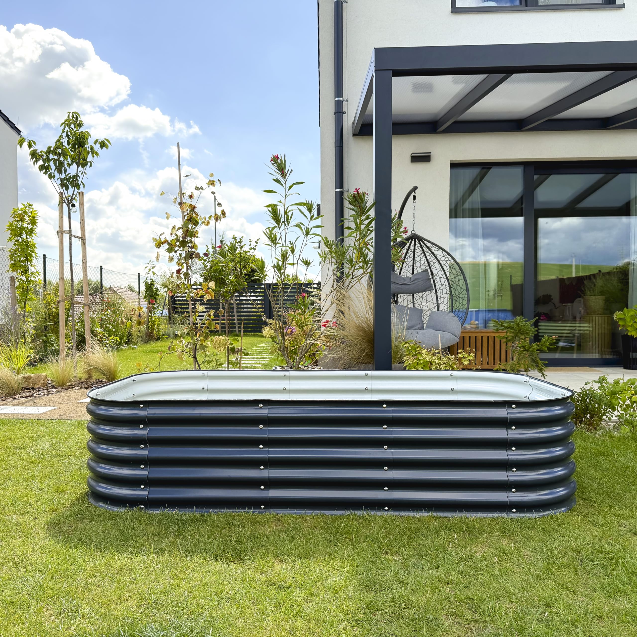 UNIGARDIA Potager Surélevé en Métal 240x60x43 cm - Bac Potager Extérieur Modulaire 9-en-1 - Jardinière Surélevée en Acier Premium, Inoxydable - Durée de Vie Minimum 20 Ans, Anthracite