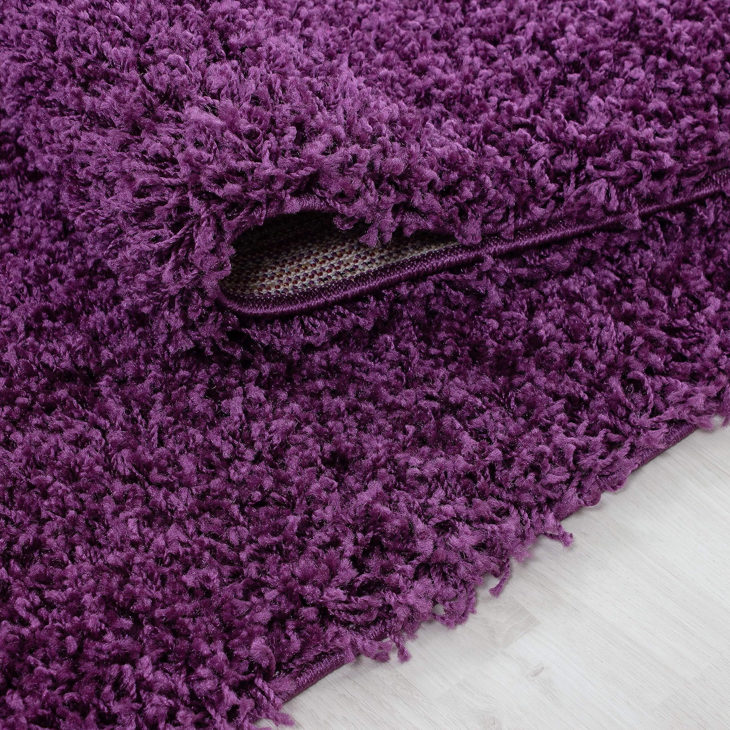 HomebyHome Shaggy Hochflor Teppich, 100x200 cm, Lila, weich, flauschig, modern, einfarbig, Für Schlafzimmer oder Flur, für Wohnzimmer Schlafzimmer Flur