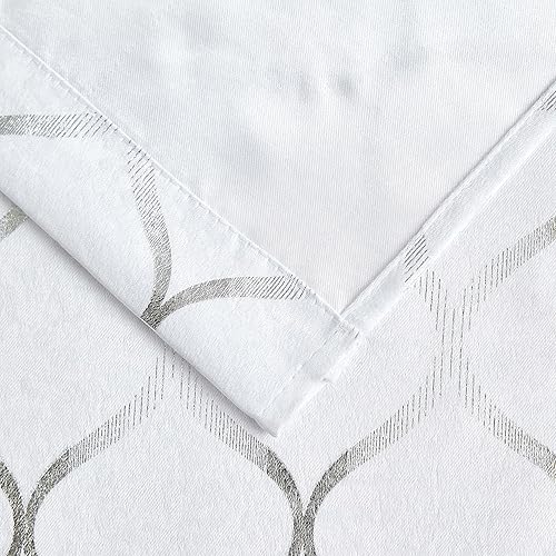 Miniatura 6 de Bujasso Juego de 4 cortinas opacas blancas de lujo, para combinar con patrón geométrico plateado, para oscurecer la habitación y cortinas