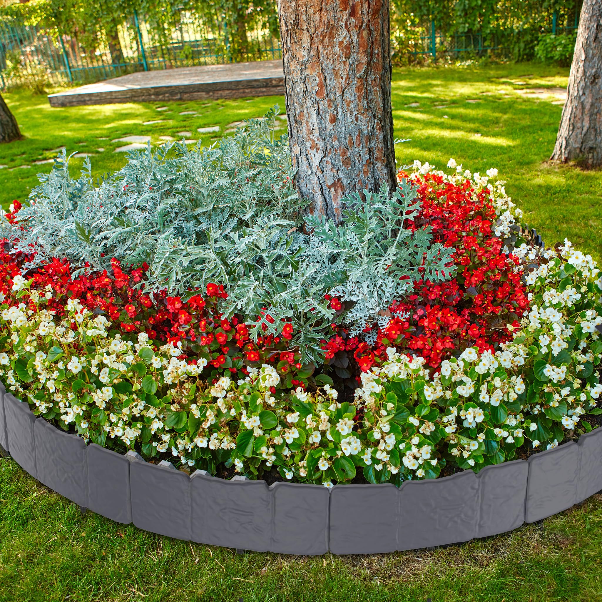 FIVMEN Rasenkante Kunststoff 5m mit Bodennägel Steinimitationsmuster Beeteinfassung Beetumrandung Natürlich Steinimitat Mähkante Gartenpalisade Beetzaun Garten Dekoration, Anthrazit