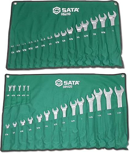 SATA Juego de llaves combinadas de 38 piezas de 12 puntos  SAE 14 a 1516 pulgadas y métricas de 0.236 in a 1.260 in  ST08416G