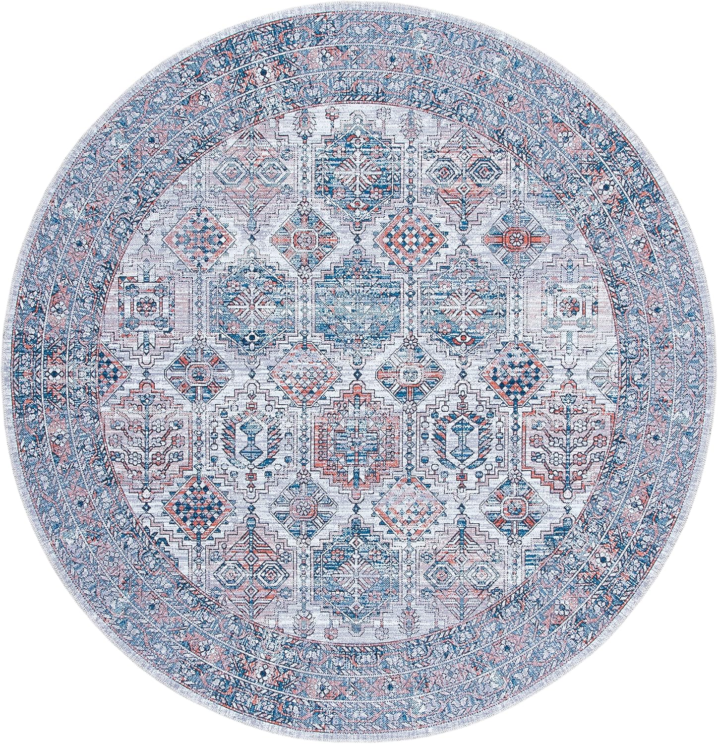 Ivory Round Hand-knotted Viscose Area Rug, 6'7"