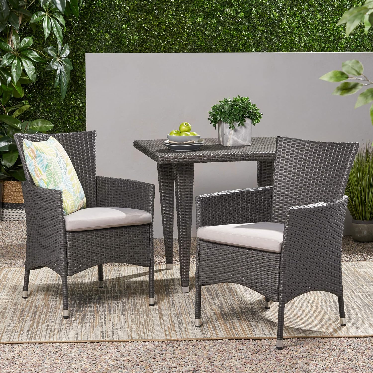 Christopher Knight Home Malta KD PE Wicker Dining Chairs, 2-Pcs Set, Grey