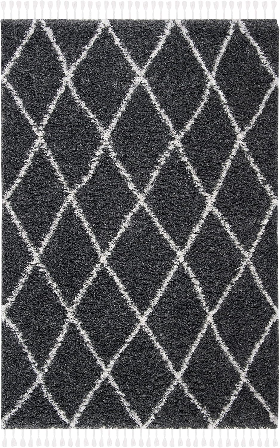 SAFAVIEH Moroccan Tassel Shag Collection Area Rug - 5'3" x 7'6", Grey & Ivory, Boho Design, Non-Shedding & Easy Care, 1.5-inch Thick Ideal for High Traffic Areas in Living Room, Bedroom (MTS359F)