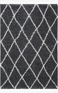 Safavieh lurvig matta för vardagsrum, matsal, sovrum – marockansk tofs shag-kollektion, kort lugg, i grått och elfenben, 91 x 152 cm