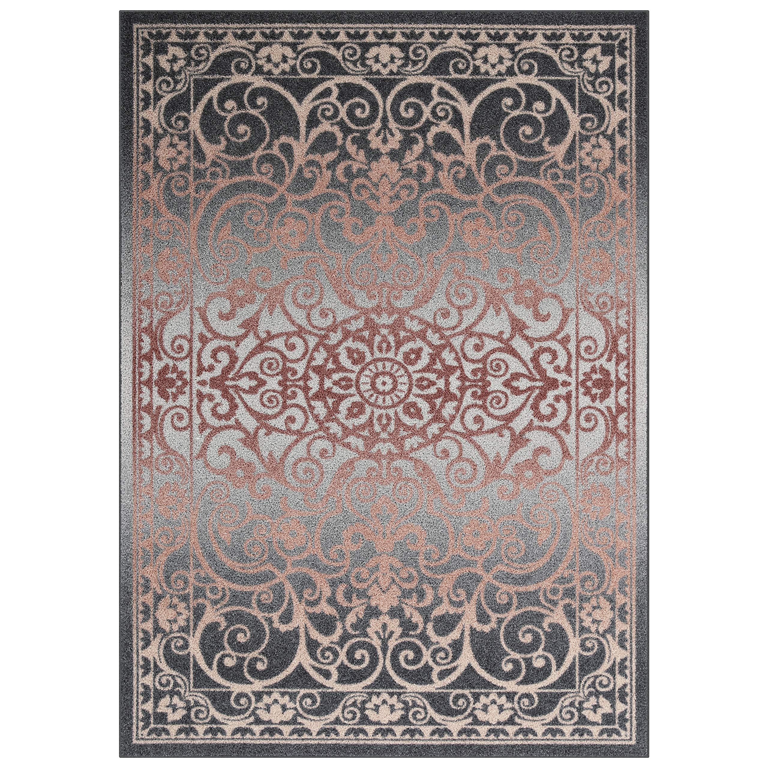 Maples Rugs Pelham Vintage Area Rugs for Living Room & Bedroom [Made in USA], 7 x 10, Grey/Coral