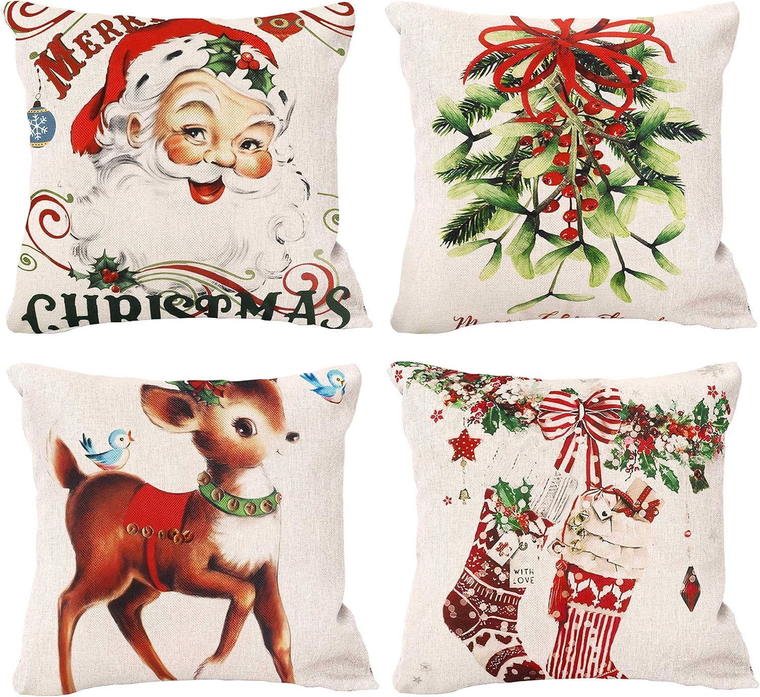 Christmas Throw Pillow Covers Set, 20”x20” Decorative