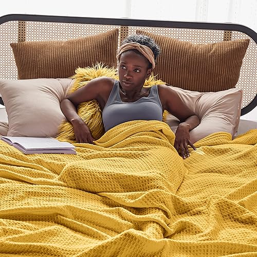 Miniatura 2 de Bedsure - Mantas 100 % algodón tamaño King para cama, tejidas con punto gofre de 405 GSM, acogedoras, cálidas, suaves y livianas, para todas las