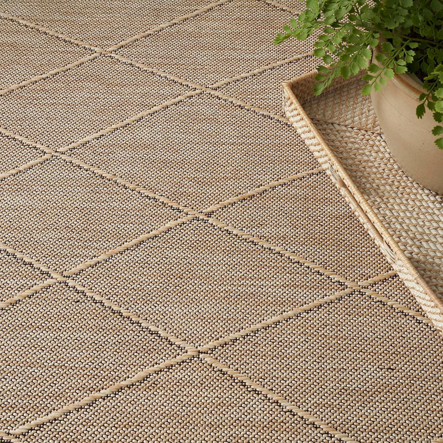 Nourison Home Washable Solutions Indoor/Outdoor Natural 5' x 7' Area Rug, Easy Cleaning, Non Shedding, Bed Room, Living Room, Dining Room, Backyard, Deck, Patio (5x7)