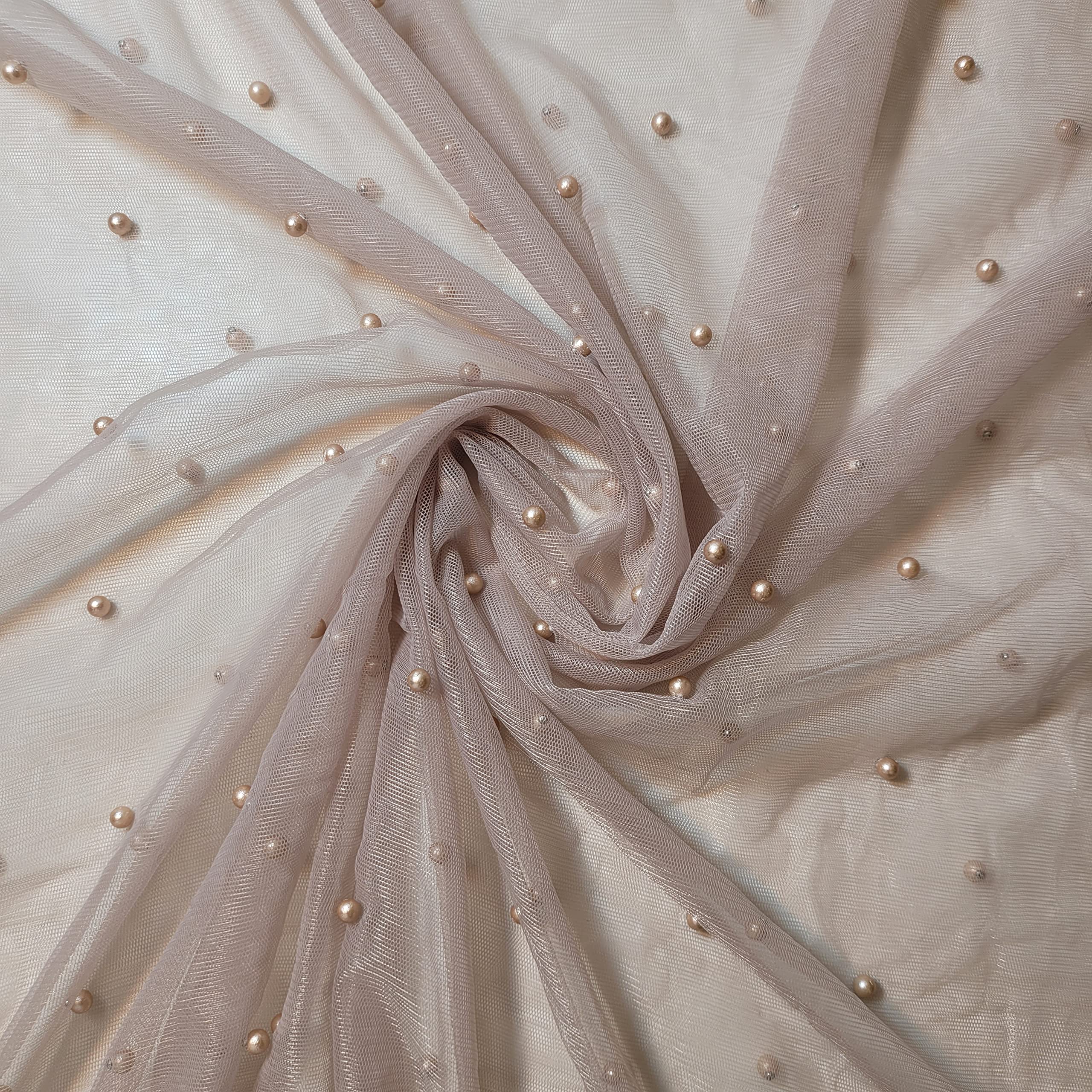 Textile Station 58" Wide Tulle Beaded Pearl Lace Net Fabric Bridal Veil Wedding Backdrop Décor Available in 25 Colours (Col #86, 2 METER) — image 1