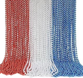GIFTEXPRESS 72 pack of 33 Mardi Gras Beads Necklace, Metallic Red White Blue Patriotic Beaded Necklace, Mardi Gras Throws, Party Beads Costume Necklaces