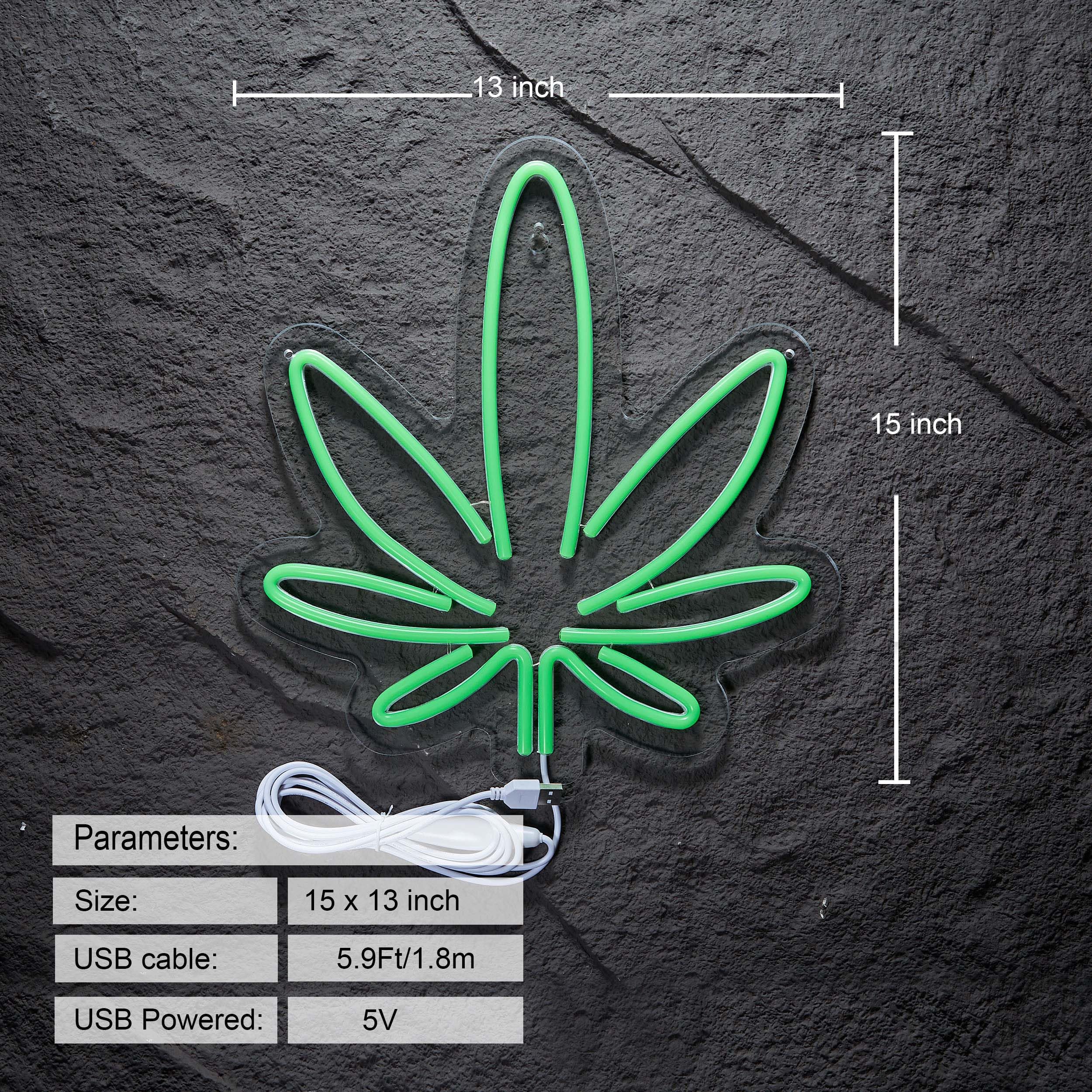 Roouneon Marijuana Hemp Leaf High Life Neon Sign for Wall Décor