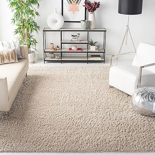 SAFAVIEH Area Rug 8x10 - August Shag Collection - Large - Beige, Solid Pattern, Non-Shedding & Easy Cleaning, Plush Thick Pile, Ideal for Living Room, Bedroom, Dining Space (AUG200D)