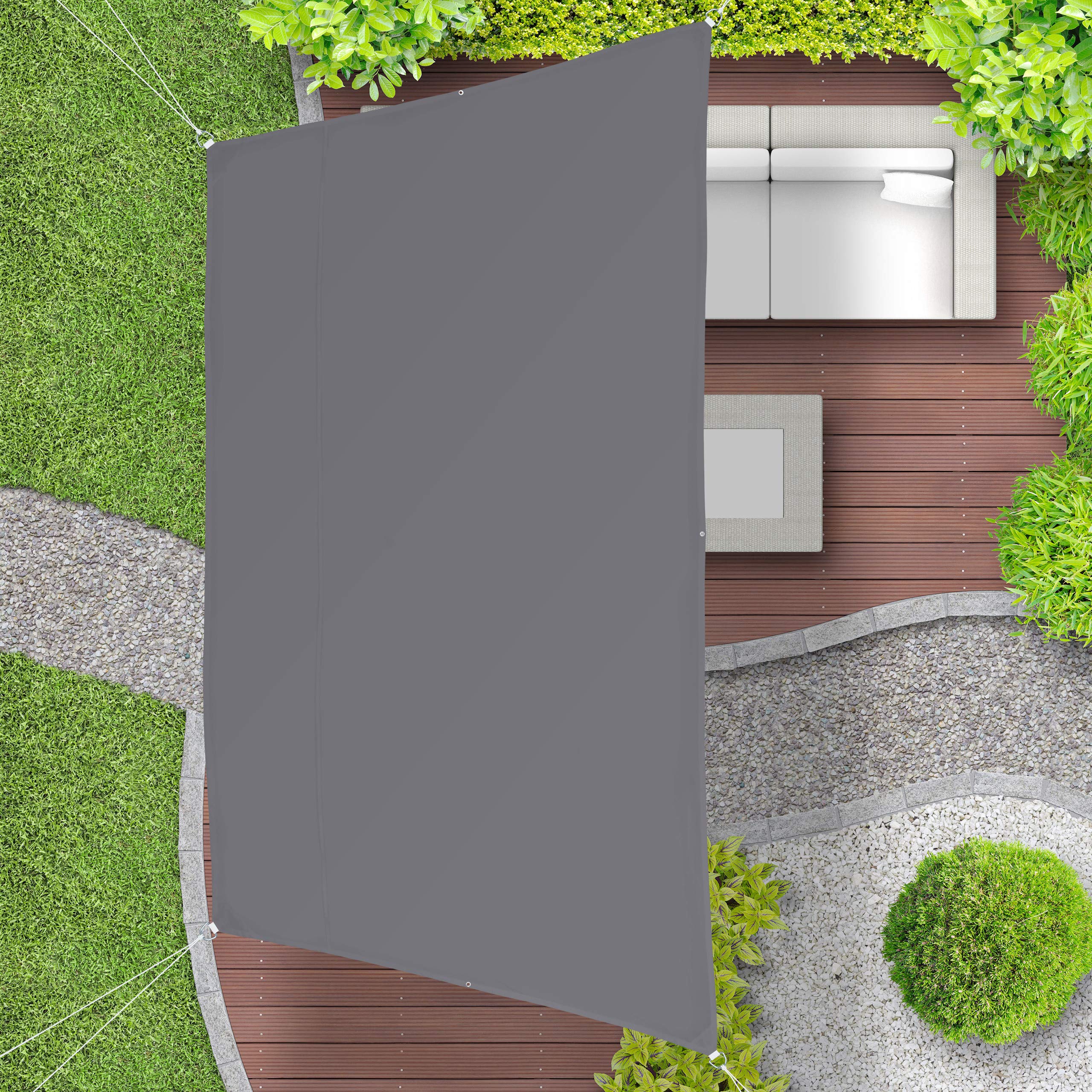 Relaxdays Sonnensegel Trapez, wasserabweisend, UV-beständig, Spannseile, Terrasse, Balkon, Pool, Maße 3x4x2x2 m, grau