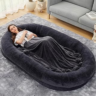 Large Human Dog Bed, 260GSM Luxury Fur Human Size Dog Bed for People,Waterproof Washable Giant Dog Bed for Human,Human Dog Bed for People Adults and Pets, Present Soft Blanket(72"x48"x10",Grey)