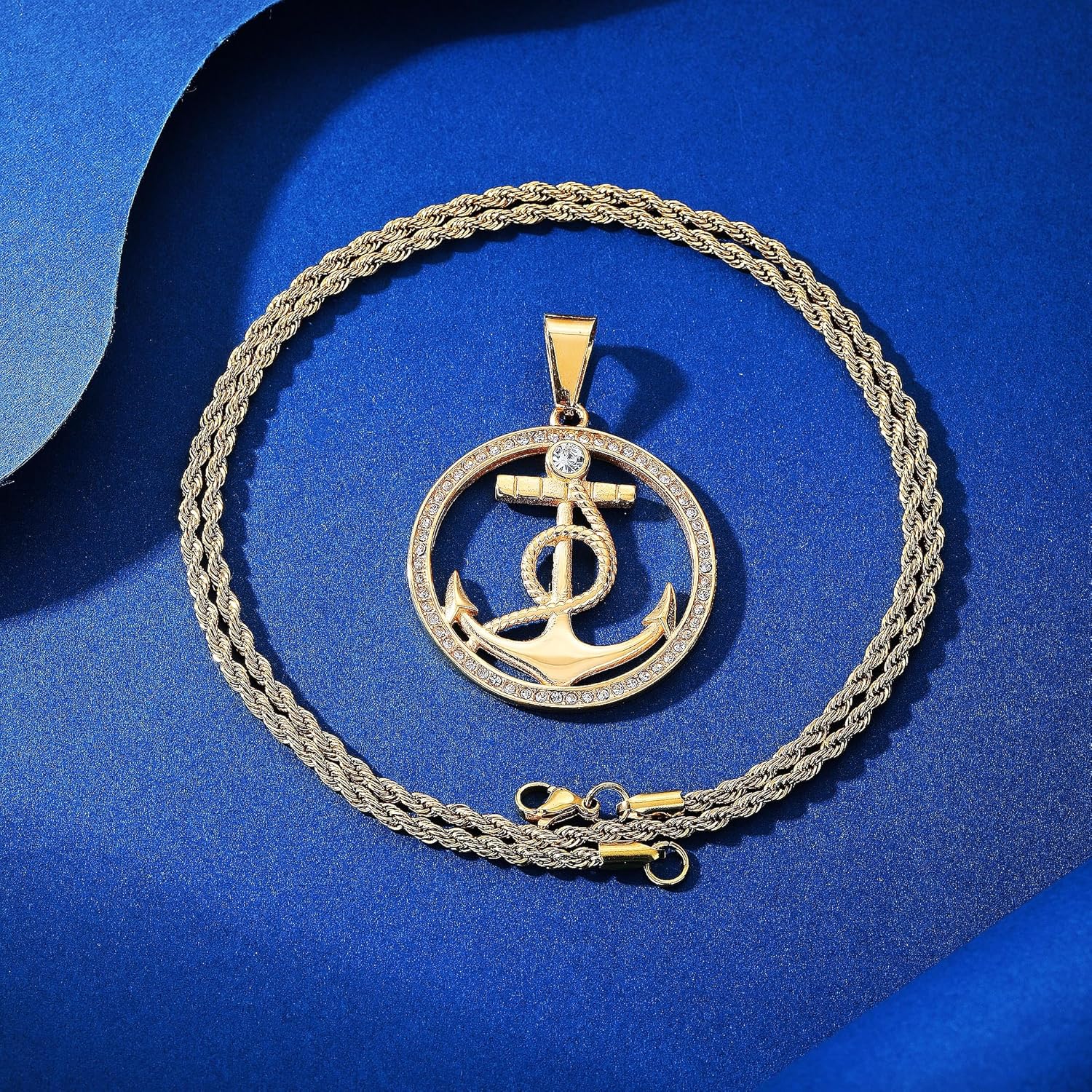 ROWIN&CO Mens Unique Nautical Anchor Necklace Gold Silver Iced Out Medallion Coin Hip Hop Pendants with 24Inch Chain Stainless Steel Personalized Jewelry Gift - Image 7