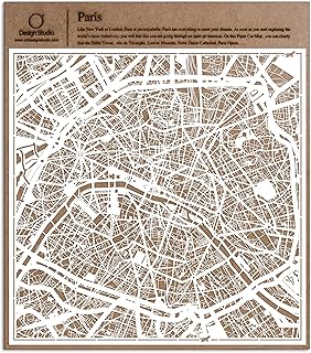 Paris carte découpée sur papier, blanc 30x30 cm Art papier