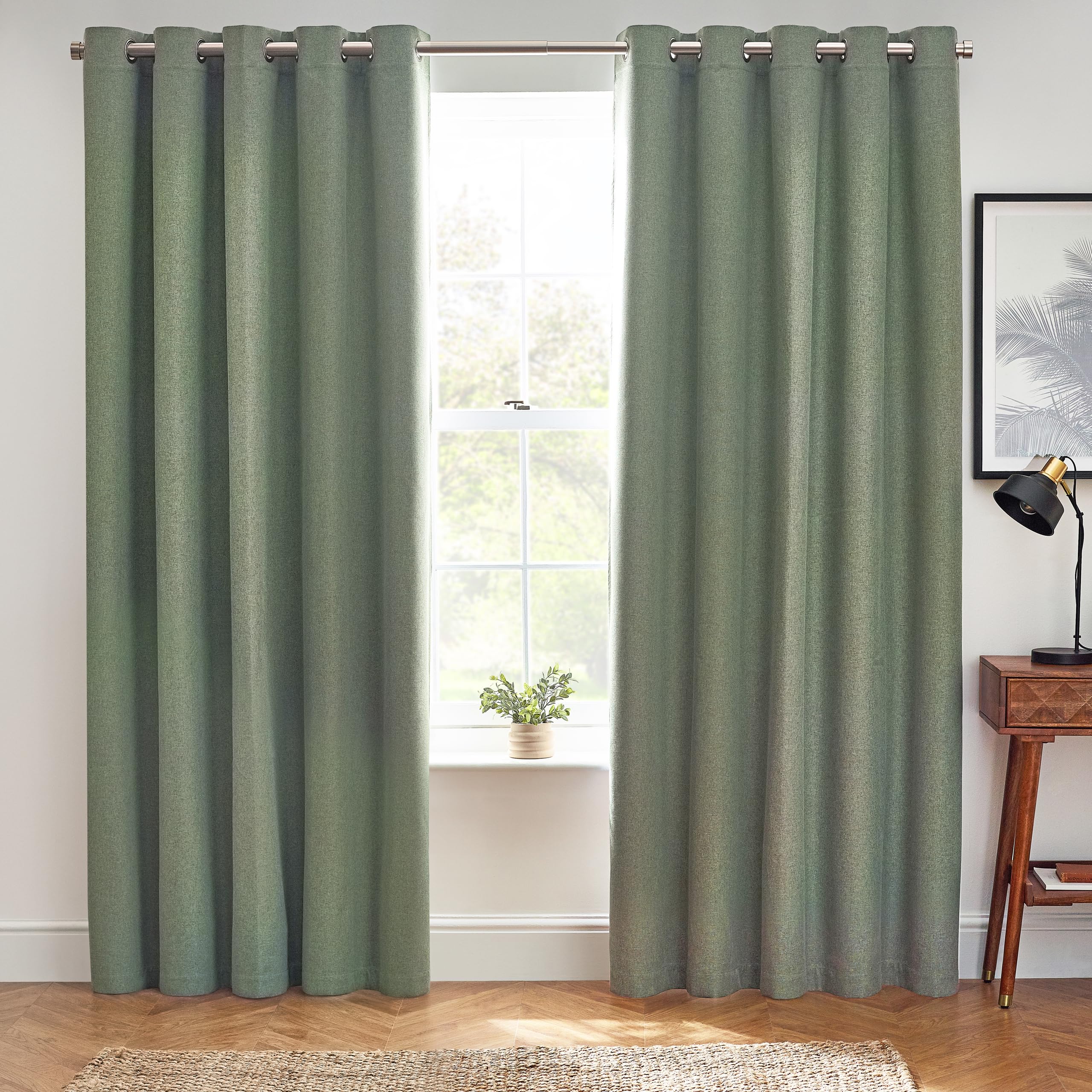 furn. Dawn Textured Blackout Eyelet Curtains - Thermal Lined Pair (Eucalyptus - Width 117 x Drop 137cm), W 46.1" x L 53.9" (2 Panels) - Image 4