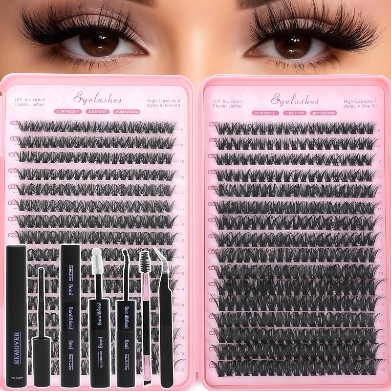 Kit de cílios postiços em tufos WIGICD 60D+80D, curvatura D, 9–16 mm, com acessórios