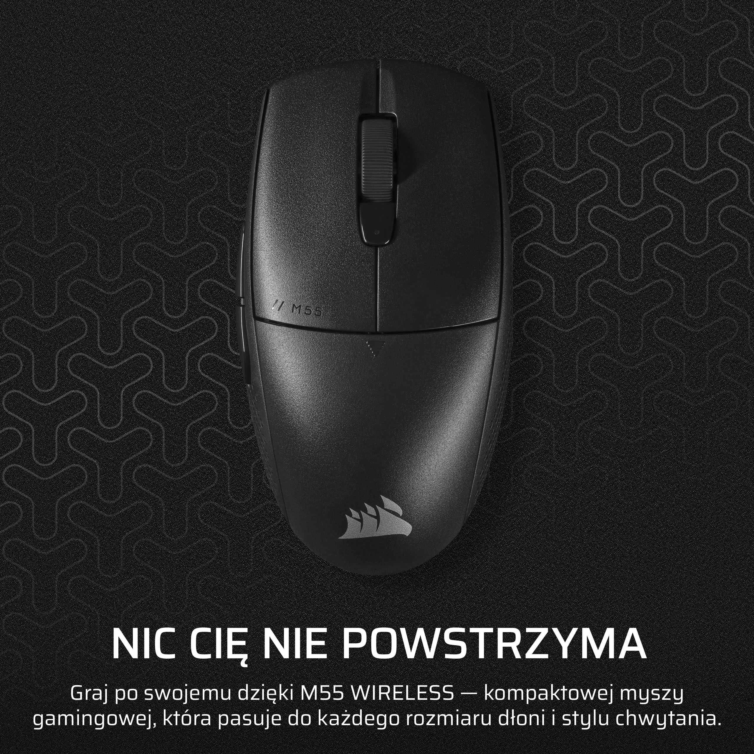 CORSAIR M55 WIRELESS Lekka FPS Mysz Gamingowa – 2.4GHz & Bluetooth – 24 000 DPI – Ultradługi czas Działania na Baterii – Sześć Programowanych Przycisków – Uchwyty Boczne o Fakturze – Czarny