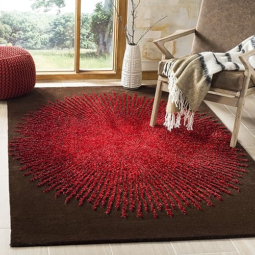 Miniatura 8 de SAFAVIEH Soho Collection SOH655T - Alfombra redonda de viscosa y lana hecha a mano de 4 pies, color marrón/rojo Marrón/Rojo,Beige,