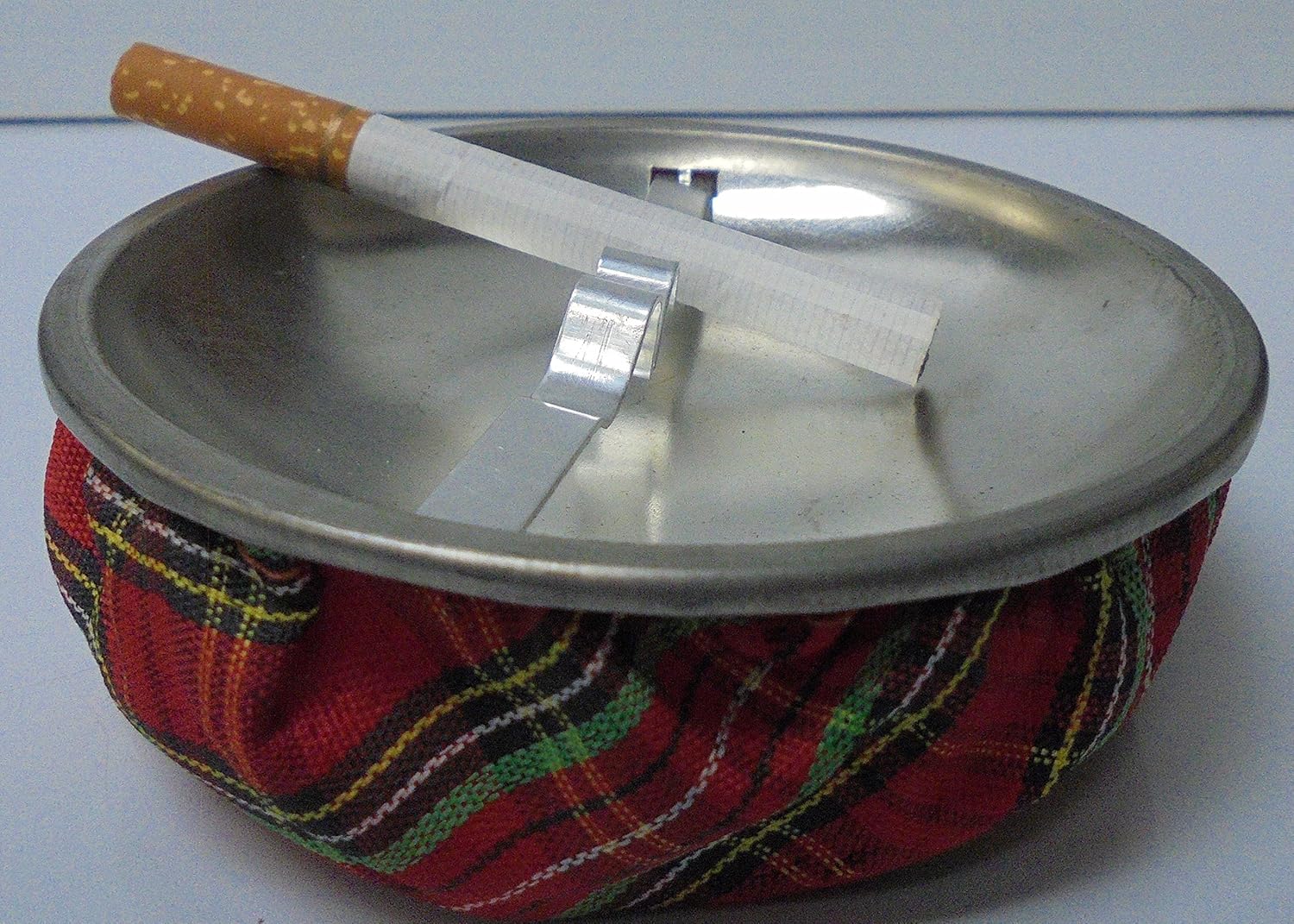 2 Red Plaid Fabric Weighted Ashtrays SKU:Ash11-2